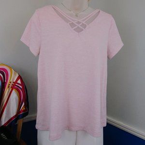 Mossimo Pastel Heather Pink V-Neck Caged Flowy T-Shirt